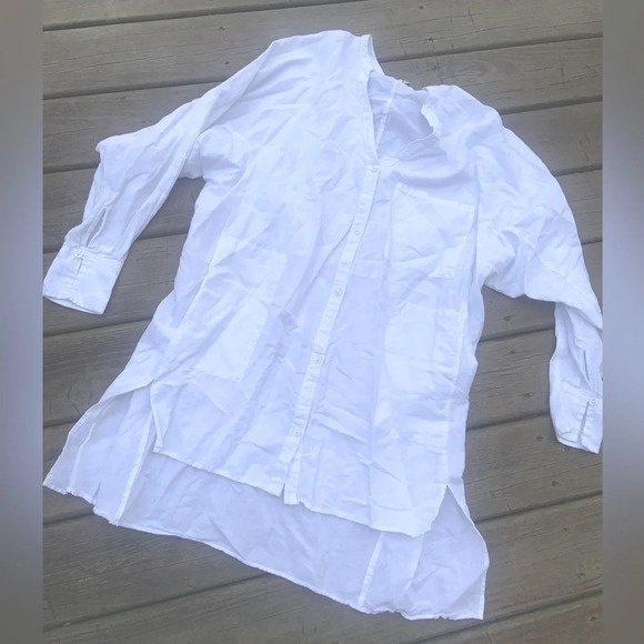 Free people Linen oversized shirt /dress boho spring tunic classic button up - Picture 2 of 3